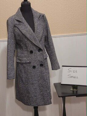 Chouyatou Women's Winter Casual Herringbone Wool Coat